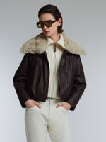 [Preview] Coated Goose Down Jacket With Detachable Shearling Collar GOELIA