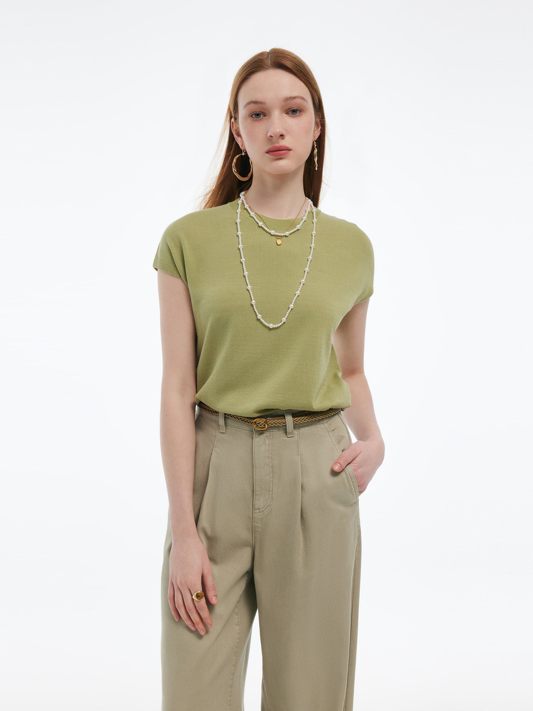 Lyocell-acetate Blend Women Pullover Knit Top GOELIA