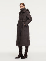 Diamond Quilted Hooded Long Goose Down Wrap Coat GOELIA
