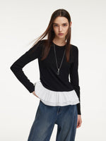 Ruffle Hem Long Sleeve Women Knit T-Shirt GOELIA