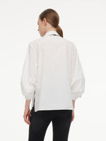 [Preview] 100% Cotton 3/4 Sleeve Women Shirt With Ribbon Print Silky Scarf GOELIA