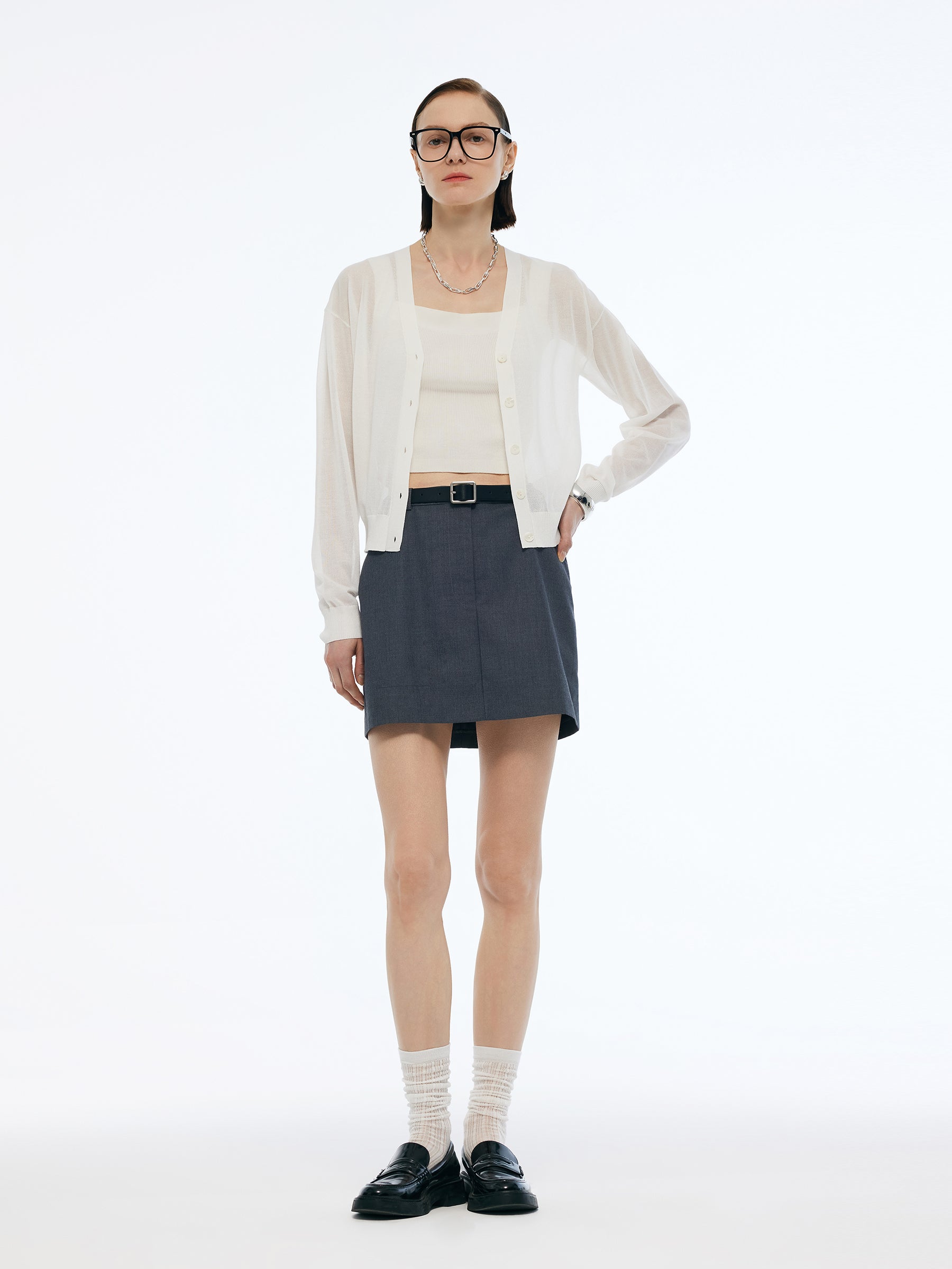V-Neck Single-Breasted Women Sheer Cardigan GOELIA