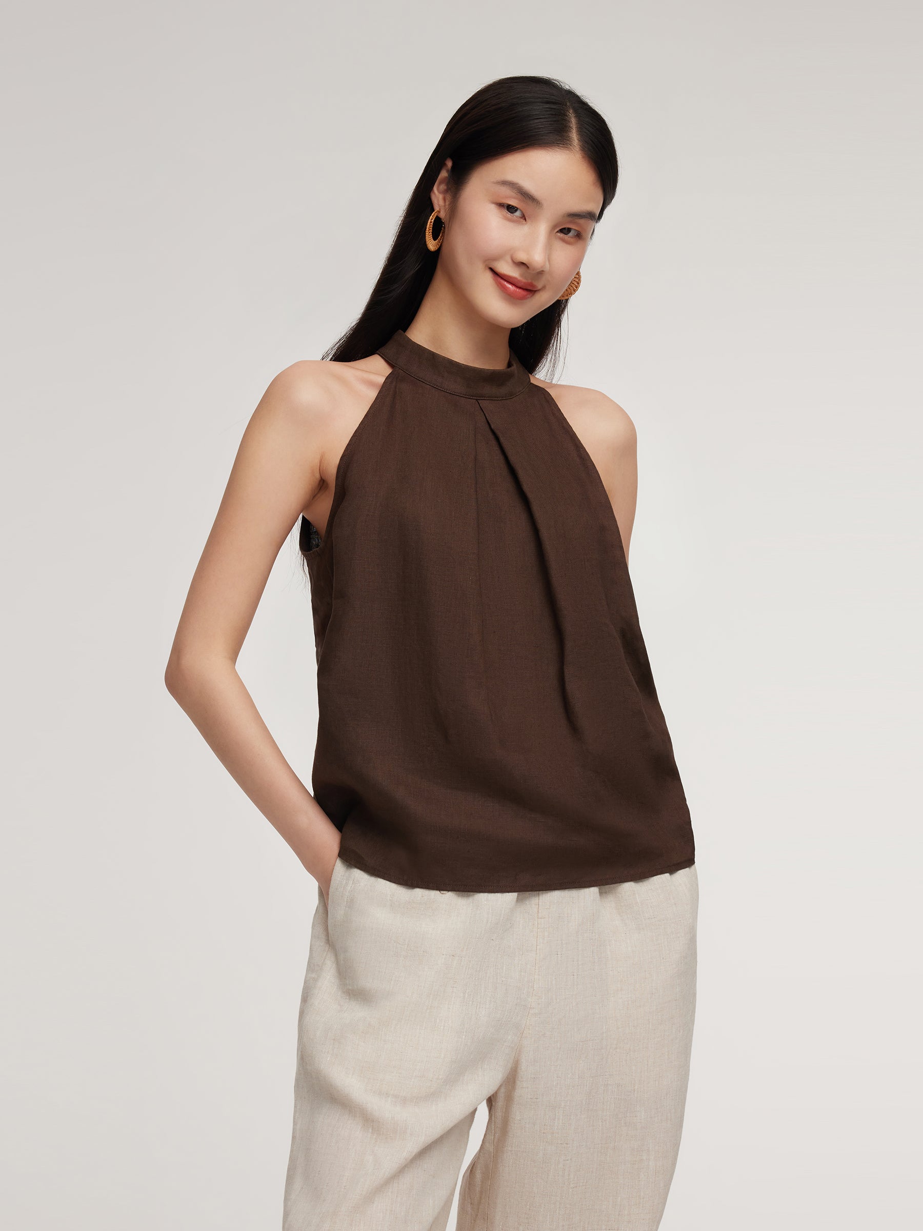 100% Linen Women Halter Tank Top GOELIA