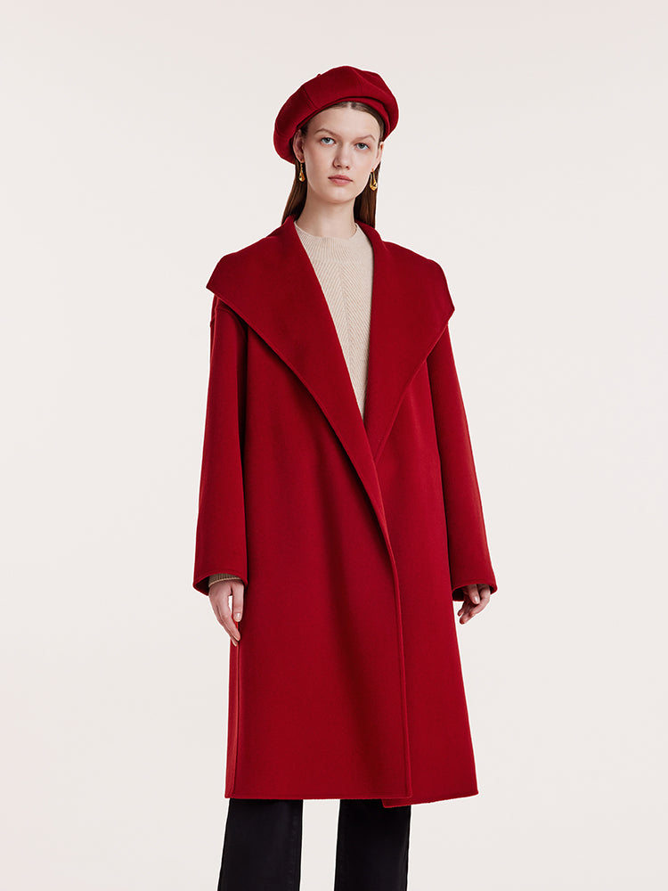 Red Mulberry Silk Wool Lapel Coat GOELIA