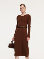 Tencel Wool Blend Women Midi Dress With Leather Belt GOELIA