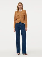 Faux Suede Round Neck Women Jacket GOELIA