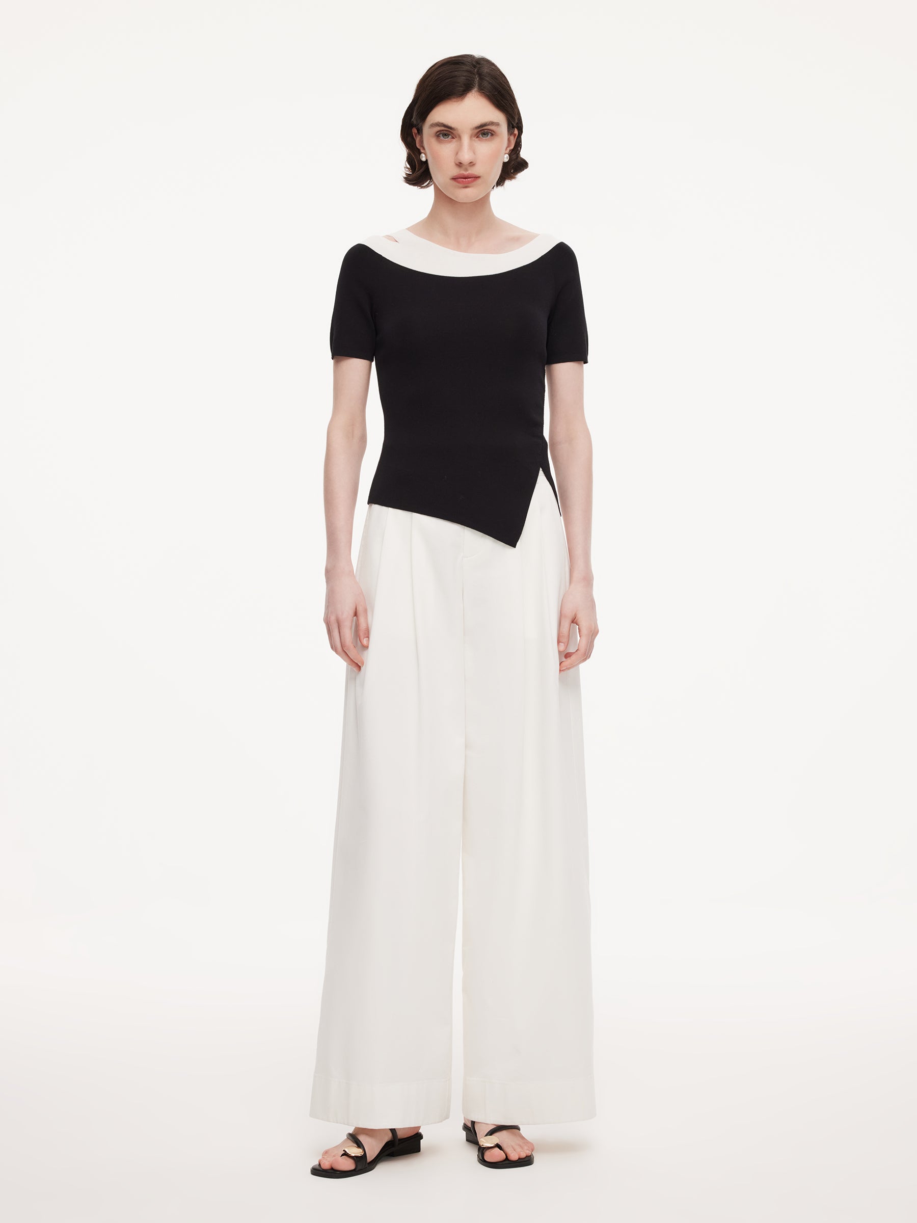 Tencel Blend Color Block Women Cut-Out Knit Top GOELIA