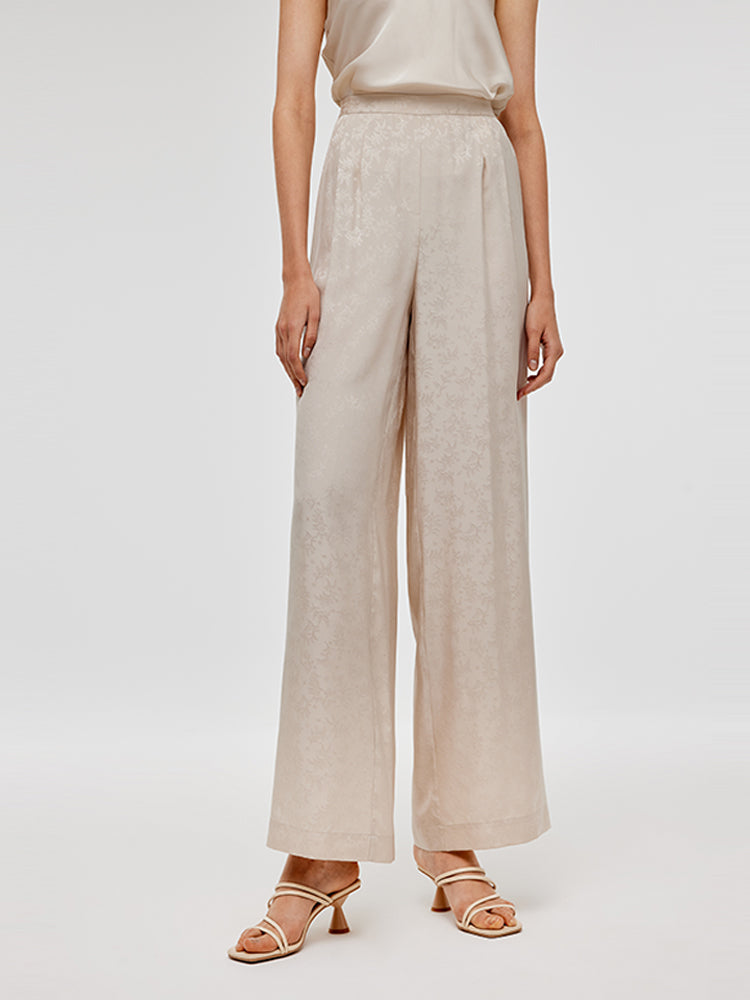 16 Momme Mulberry Silk Jacquard Women Wide Leg Pants GOELIA