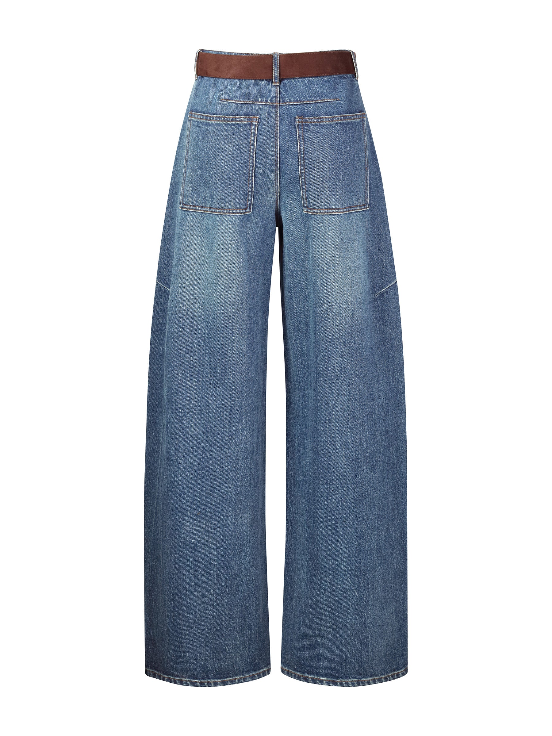 [Preview] Cotton Denim Women Curved Leg Jeans With Belt GOELIA