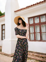Mulberry Silk Rose Printed Women Maxi Dress GOELIA