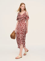 Marigold Floral Print Cold Shoulder Women Strap Maxi Dress GOELIA