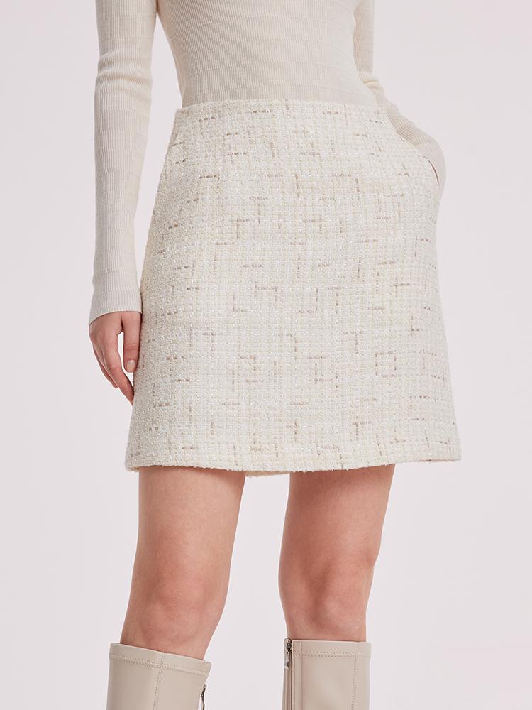 Goelia White A-Line Tweed Mini Skirt, White / L