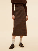 100% Wool Plaid Women Column Skirt GOELIA