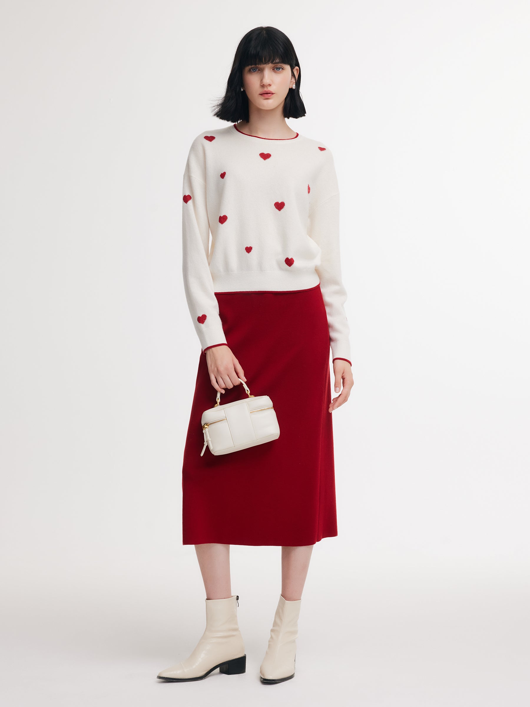 [Preview] Lyocell Wool Blend Jacquard Knit Top And Skirt Two-Piece Set GOELIA