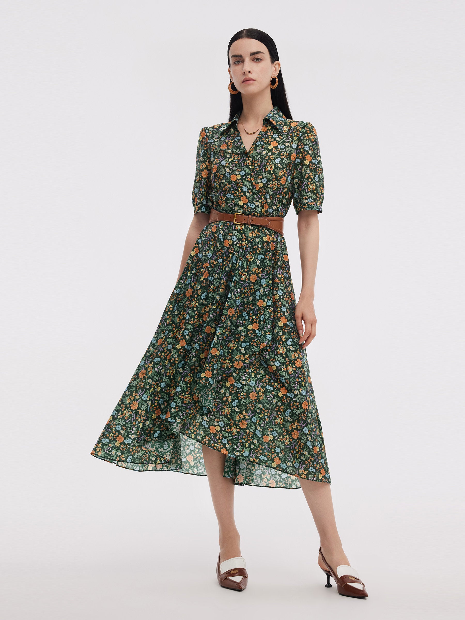 Tencel Blend Floral Print Women V-Neck Maxi Dress GOELIA