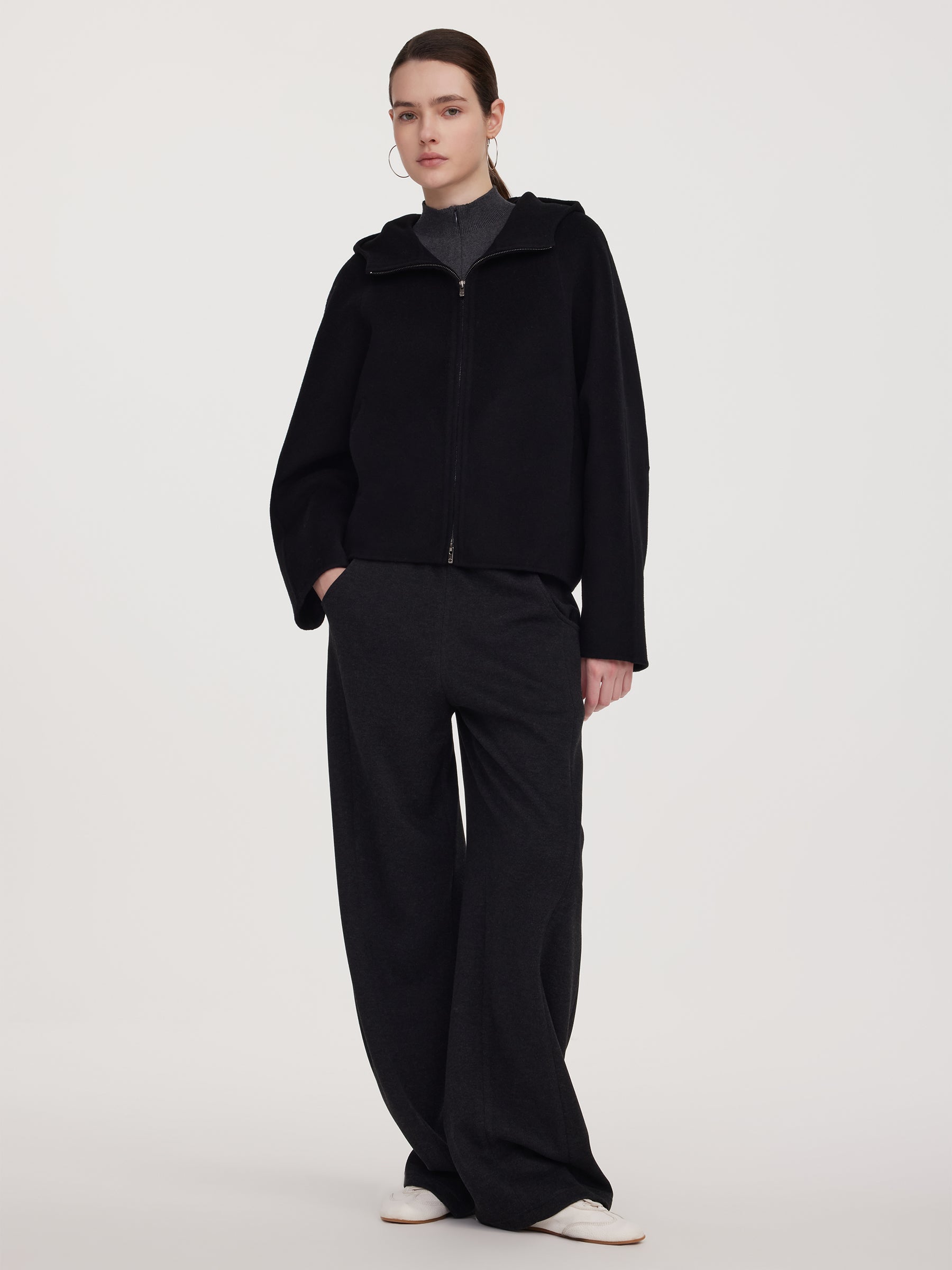 Tencel Wool Blend Double-Faced Hooded Women Jacket GOELIA