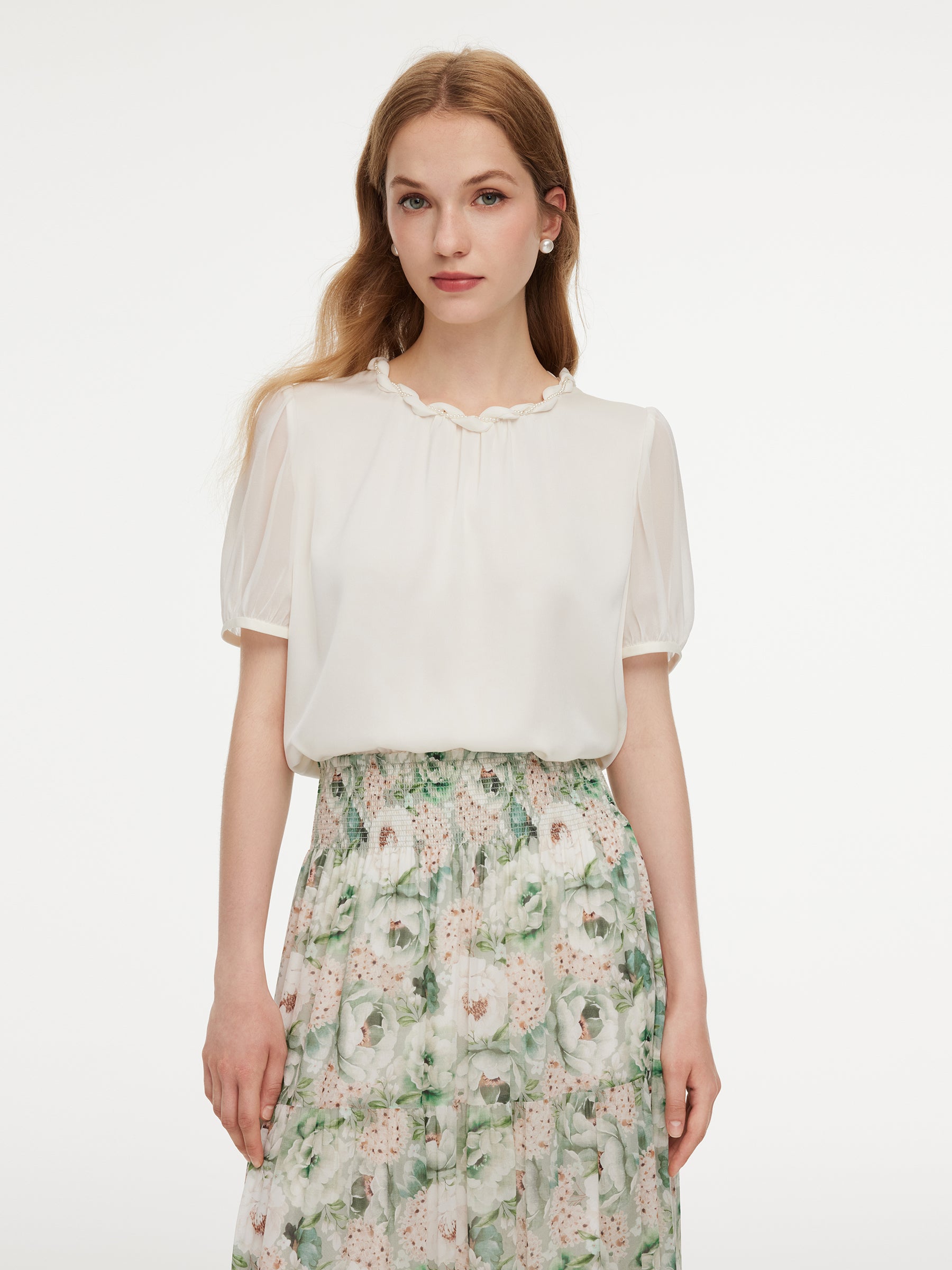 22MM Mulberry Silk Twisted Round Neck Women Blouse GOELIA