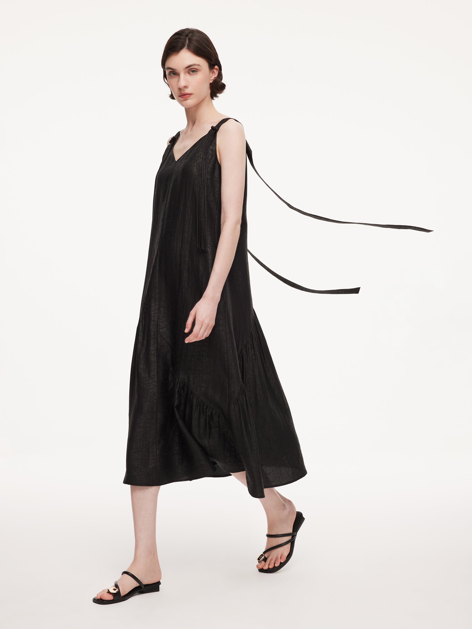 12MM Gambiered Canton Gauze Women V-Neck Sleeveless Maxi Dress GOELIA