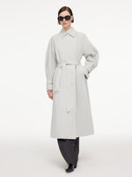 Cotton Blend Relaxed H-line Women Belted Long Trench Coat GOELIA