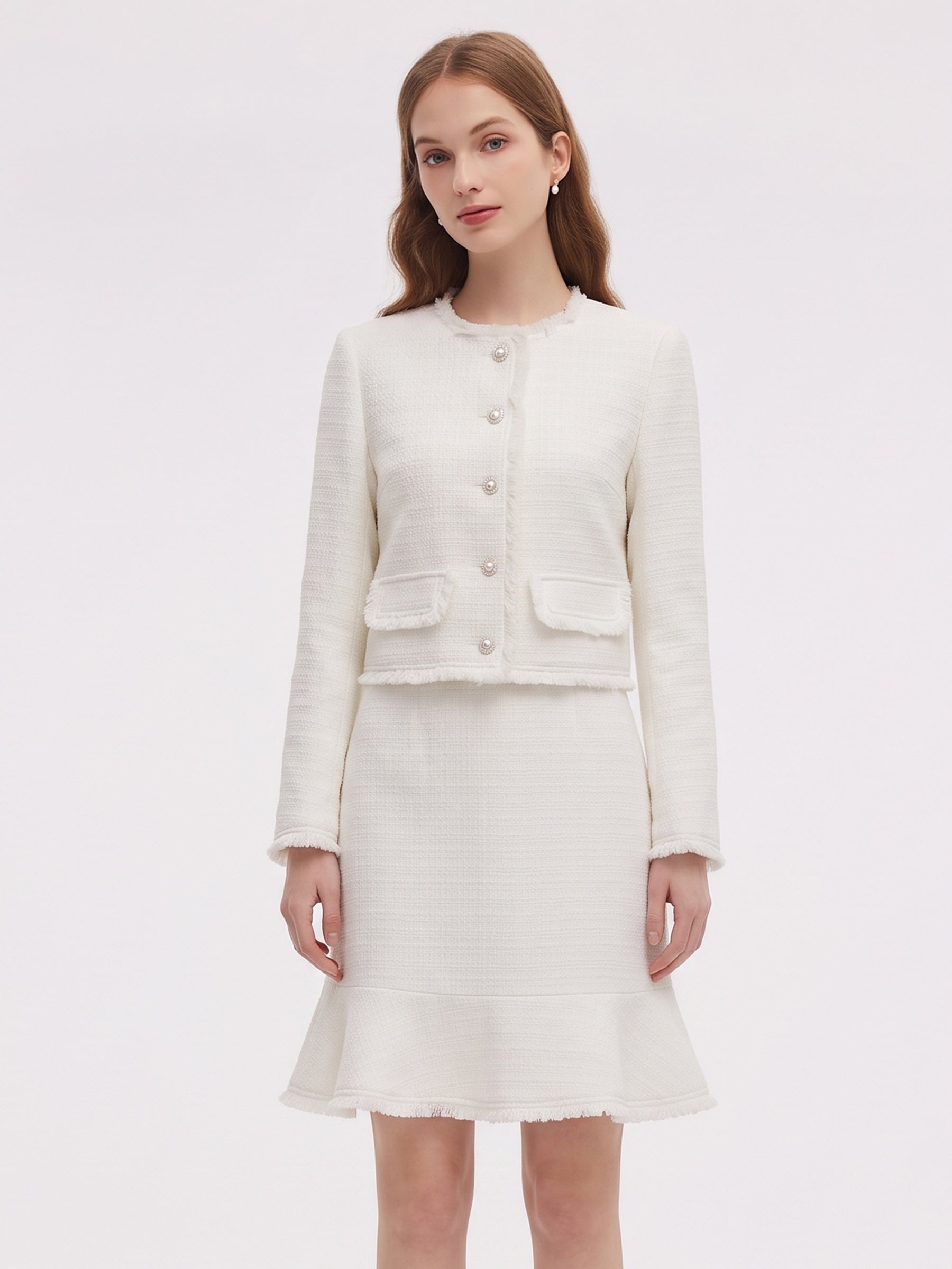[Preview] Tweed Cropped Jacket And Sleeveless Dress Two-Piece Set GOELIA