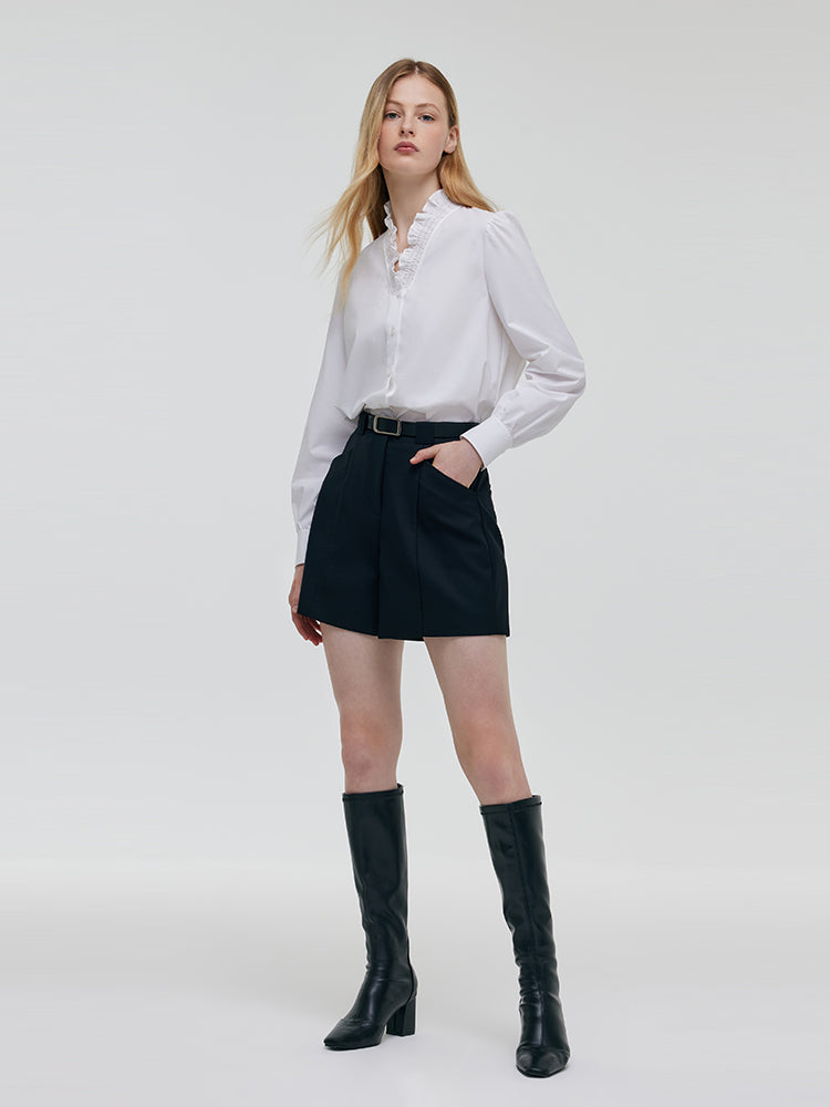 Worsted Wool A-Line Women Shorts With Belt GOELIA