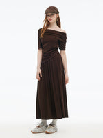 Tencel Blend Stretchy Knit Top And A-Line Skirt Two-Piece Set GOELIA