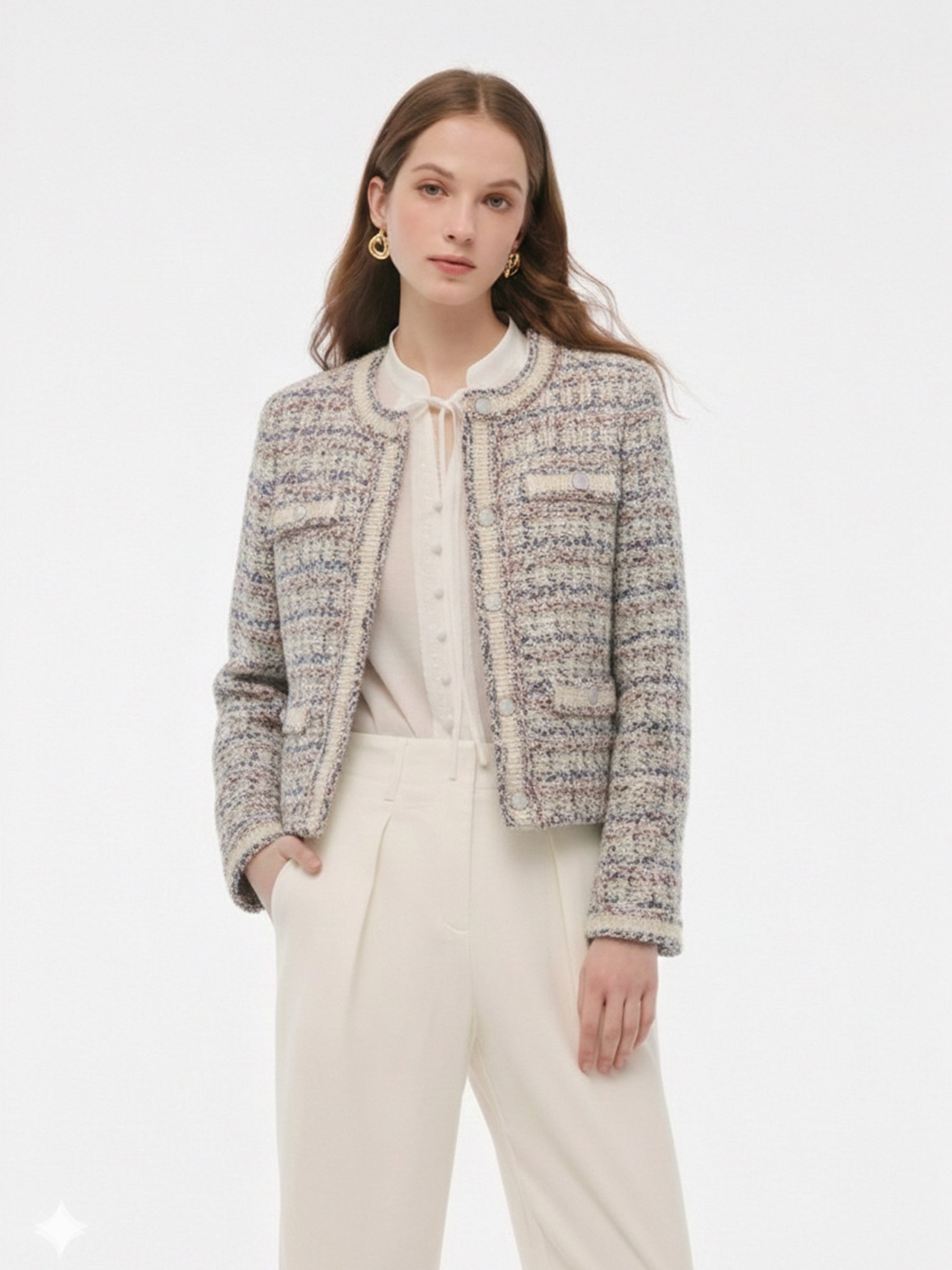 Pre-Order Wool Blend Jacquard Women Cardigan GOELIA