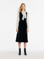 Lace Patchwork Velvet Women Midi Dress GOELIA