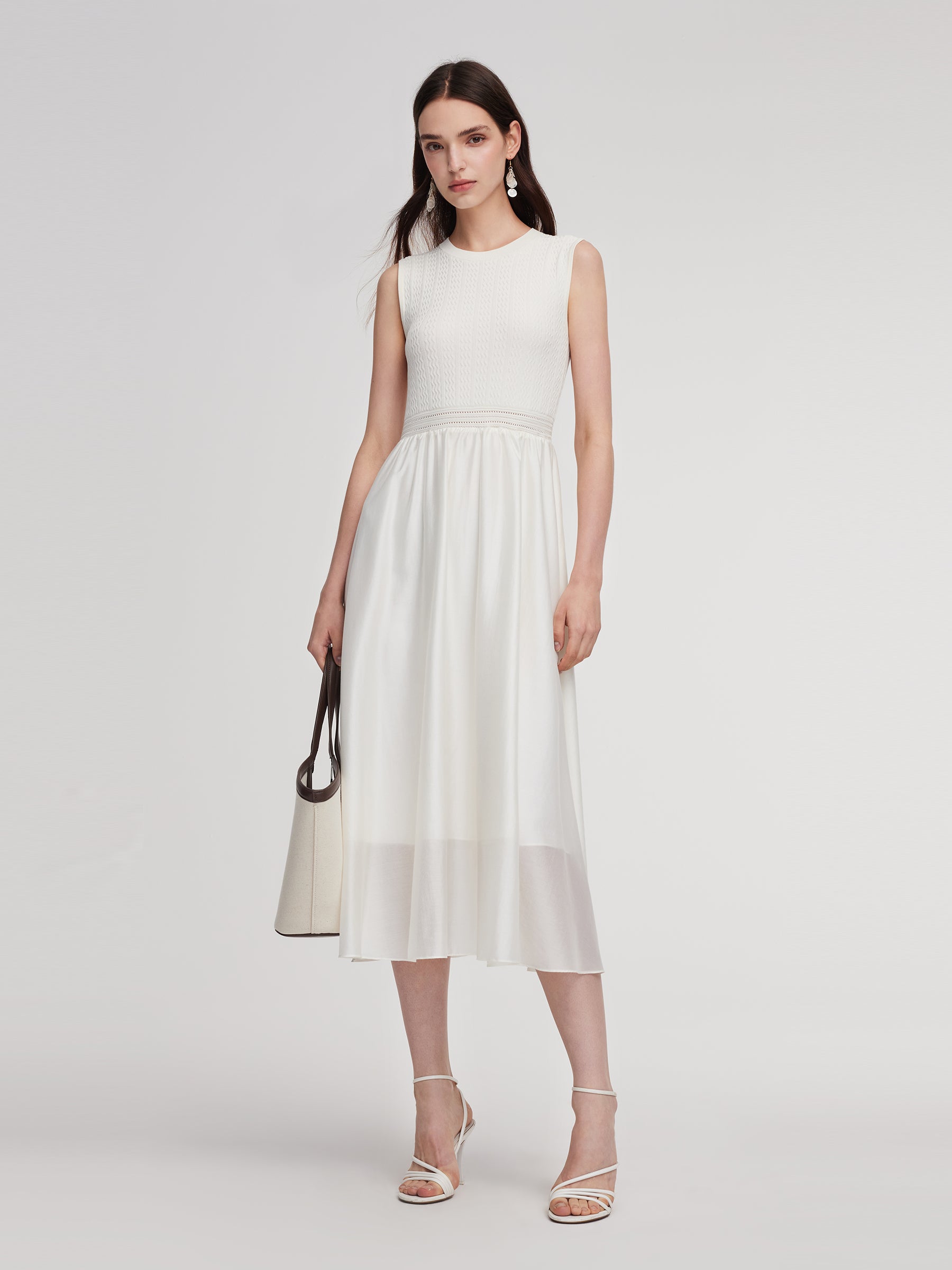 Patchwork Round Neck Sleeveless Women Maxi Dress With Scrunchie GOELIA