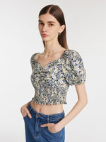 Floral Printed Square Neck Puff Sleeves Women Blouse GOELIA