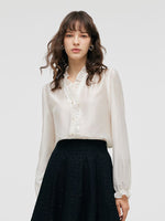 Tencel Ruffle Neck Women Shirt GOELIA