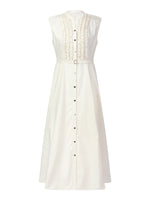 100% Cotton Gather-waisted Women Sleeveless Maxi Dress With Two Belts GOELIA