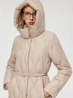 Gathered Waist Long Goose Down Coat With Belt GOELIA