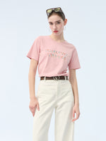 [Preview] Cotton Beaded Letter Women T-Shirt GOELIA