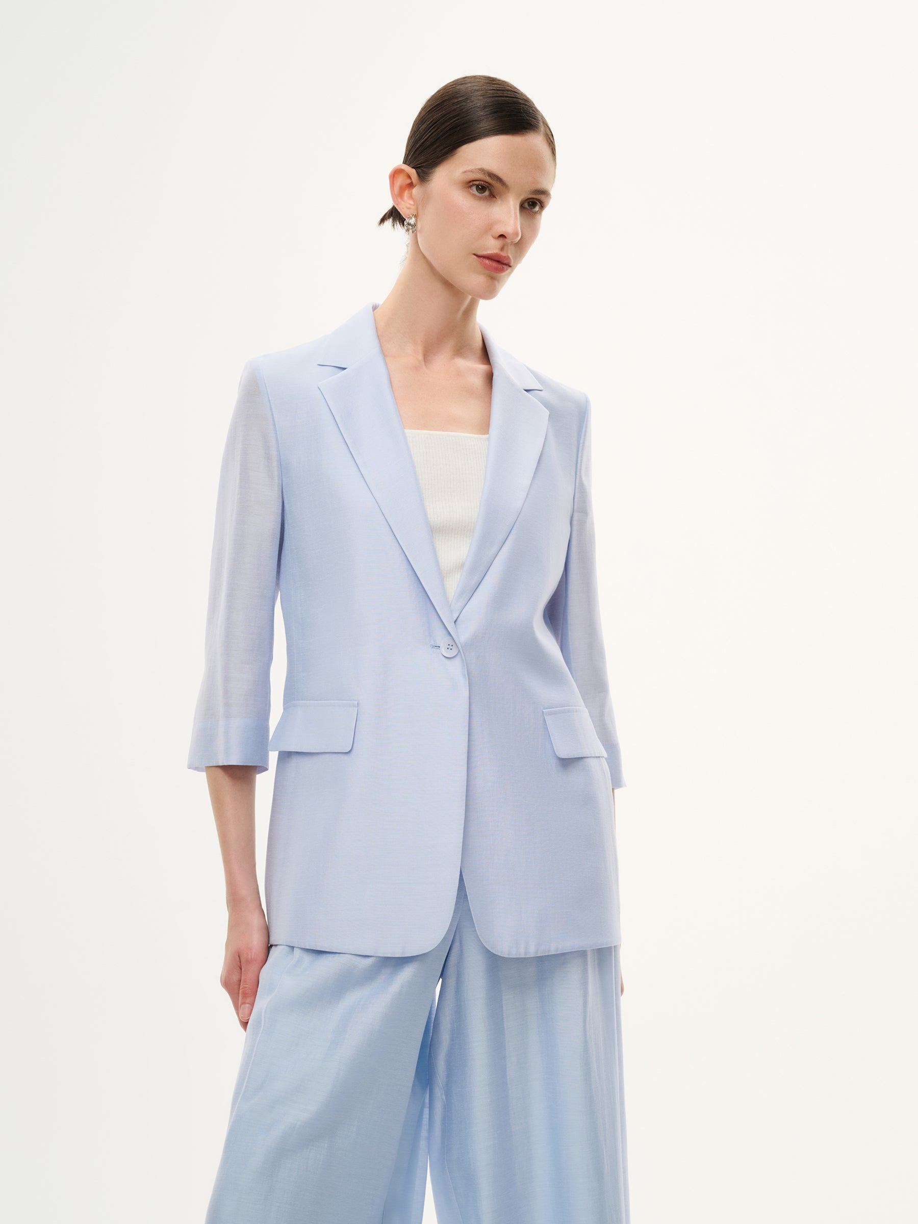Tencel Acetate Blend 3/4 Sleeve Women Blazer GOELIA