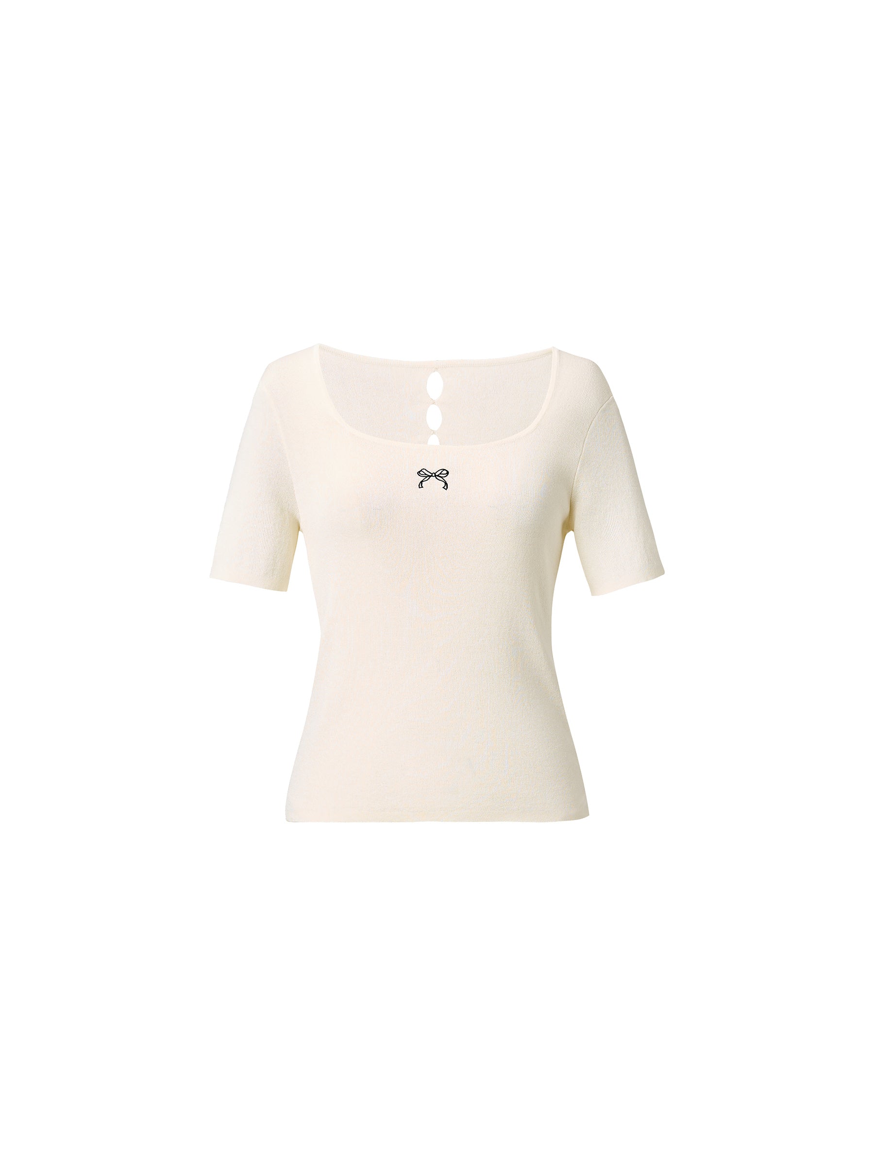 [Preview] Lyocell Blend Bowknot Embroidered Women Square Neck Knit Top GOELIA