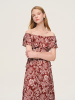 Marigold Floral Print Convertible Elastic Neck Women Maxi Dress GOELIA