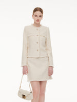 Wool Blend Tweed Fringe Trim Women Jacket GOELIA