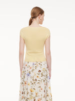 Tencel Mulberry Silk Cowl Neck Women Cap Sleeve Knit Top GOELIA