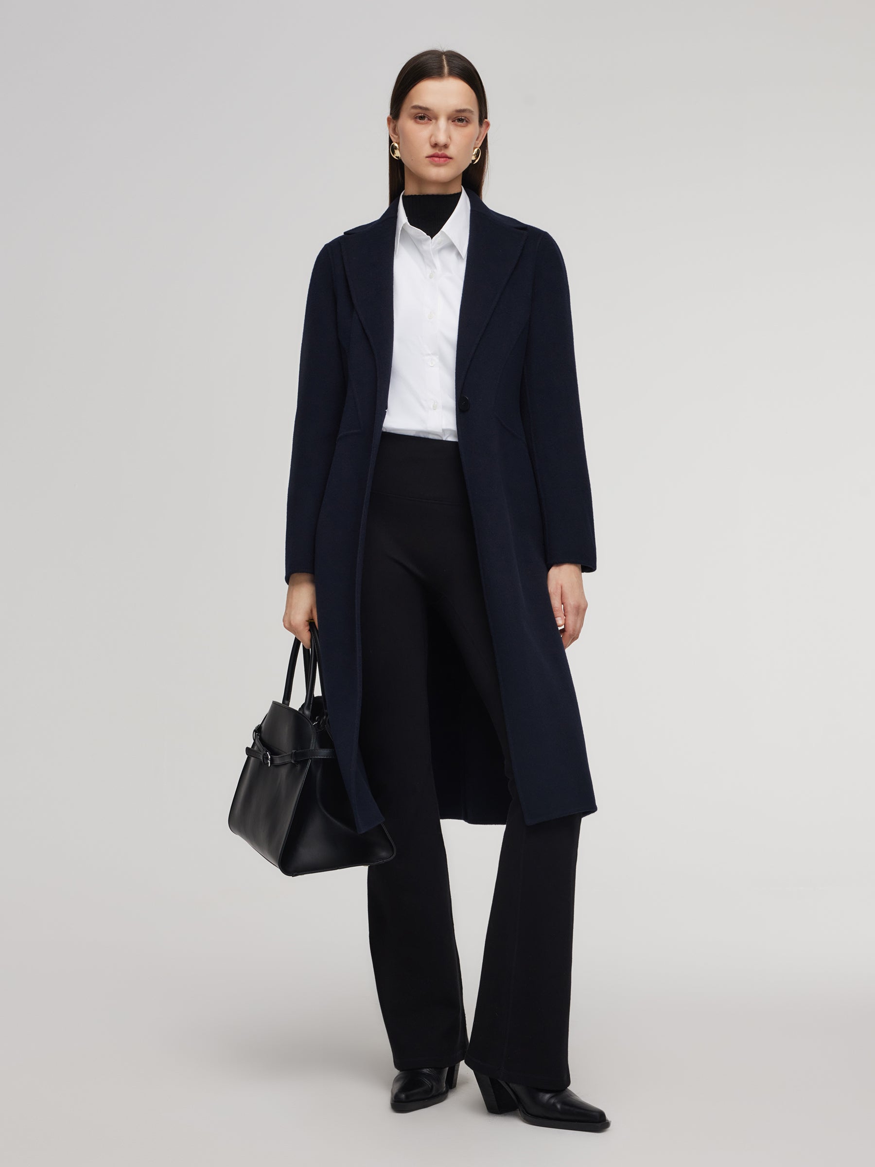 [Preview] 100% Wool Double-Faced Gathered Waist Women Overcoat GOELIA