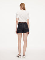 [Preview] 100% Cotton Denim Slimming Seamed Women Shorts With Belt GOELIA
