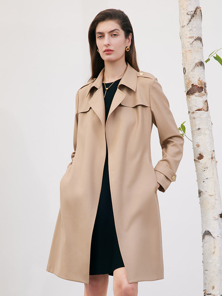 Worsted Woolen Women Trench Coat With Belt GOELIA