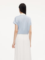 22MM Mulberry Silk Contrast Collar Tie Front Women Shirt GOELIA