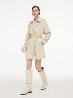 Cotton Blend H-Line Women Mid Length Belted Trench Coat GOELIA