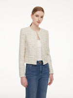 Wool Blend Tweed Frayed Hem Women Jacket GOELIA