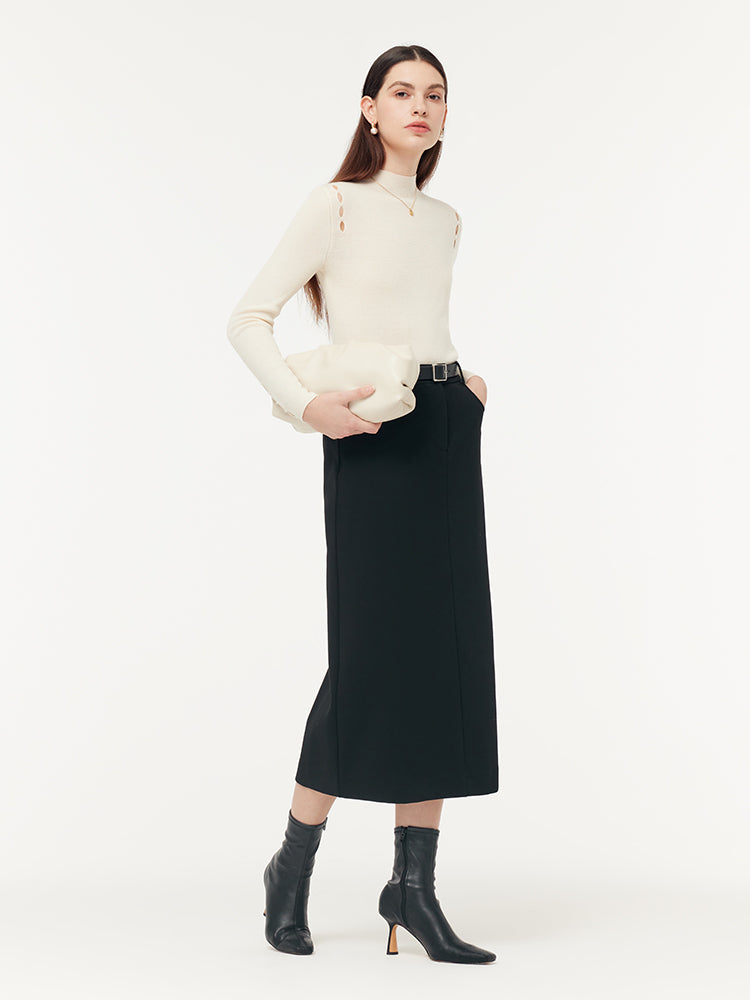 Stretch Women Knit Midi Skirt With Belt GOELIA