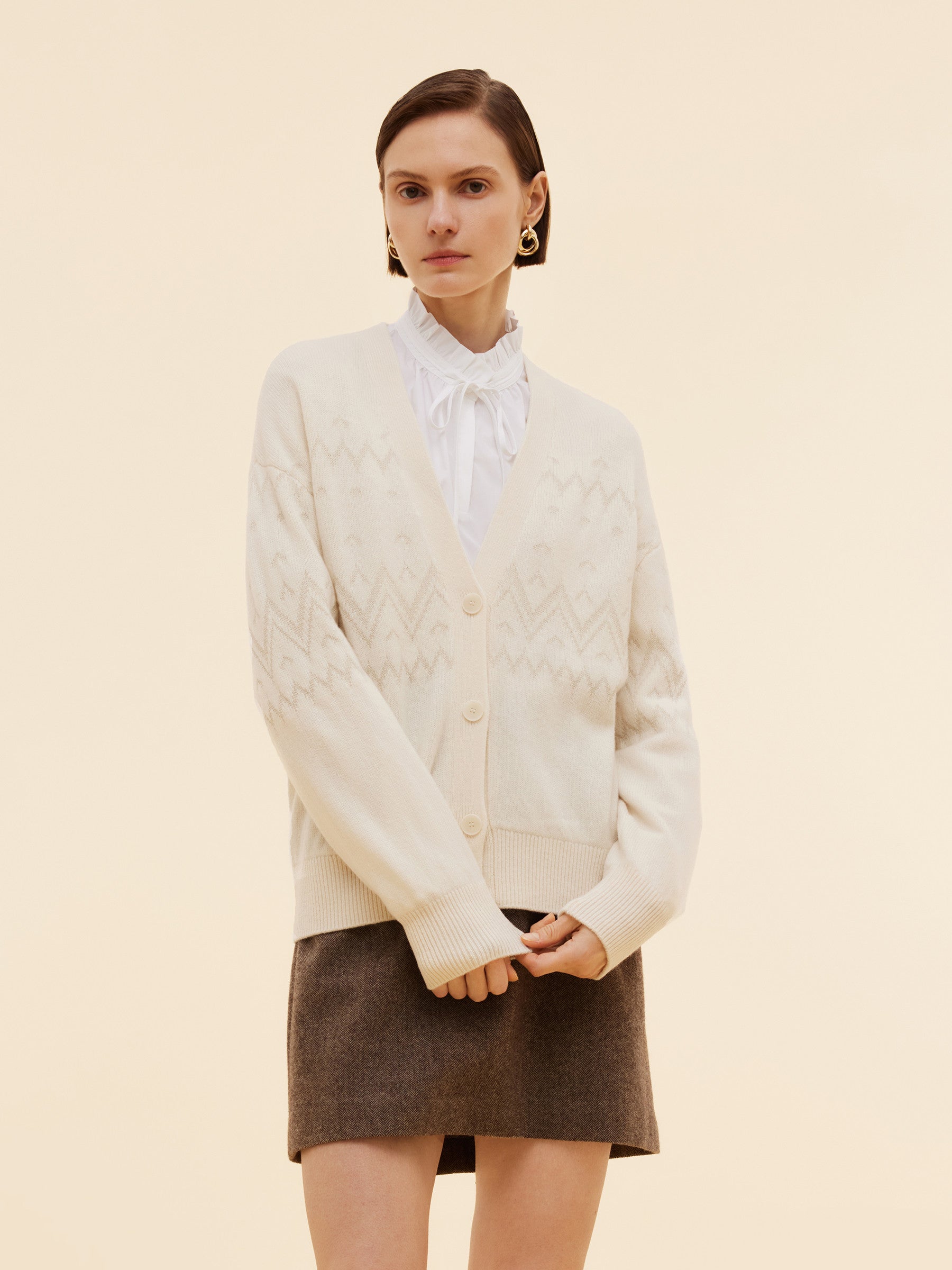 100% Wool Jacquard Women Cardigan GOELIA