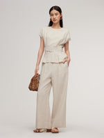100% Linen Blouse And Pants Two-Piece Set GOELIA