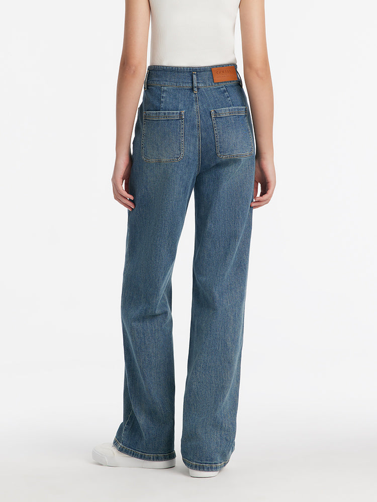 High-Waisted Loose Straight Full Length Women Jeans GOELIA