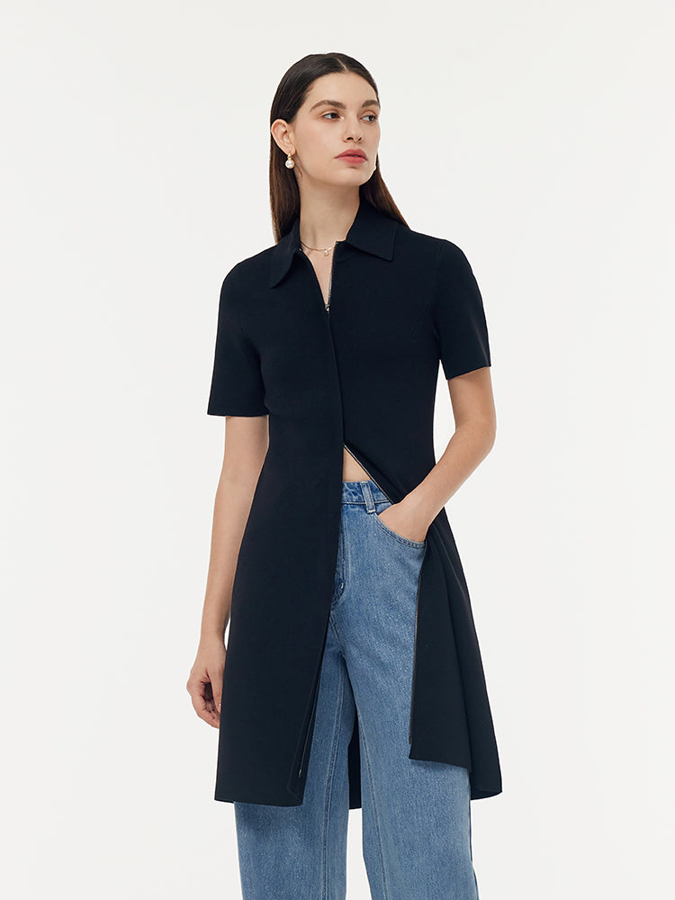 Zip-Up Gathered Waist Women Convertible Knit Mini Dress GOELIA